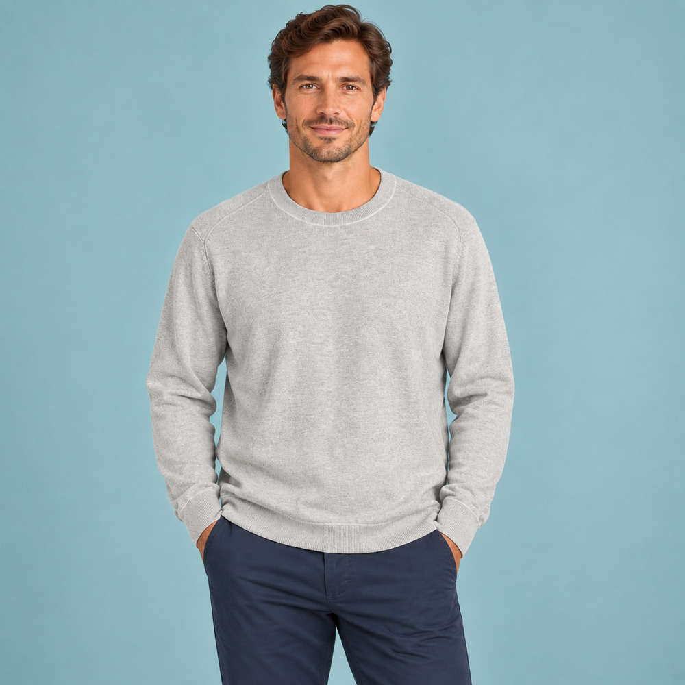 Theory Size Large L Lassen Crew Renowned Cotton Gray Crew Wool Cotton Sweater